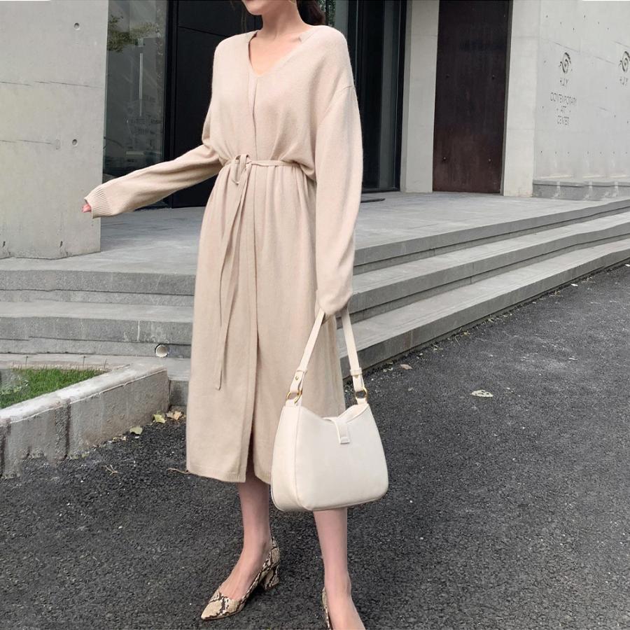 ワンピース | キーネック 大人 おしゃれ ロングワンピ 秋冬 シンプル 上品 ニットレディース セーター暖かい