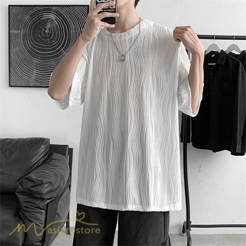 Tシャツ | Tシャツ メンズ カットソー 半袖丸首 シンプル ストライプ 夏新作 カッコウイイ メンズスタイル 上品 半袖 白 カジュアル 黒 クルーネック