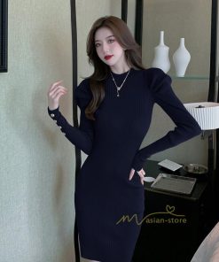 ミニ丈 | ニットワンピース レディース 長袖ワンピース 秋冬 新作 おしゃれ タイトニットリブ ショート丈 オシャレ通勤 20代30代40代 OL 大人 体型カバー 無地