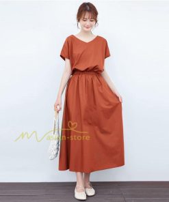 送料無料SALE | ロングワンピース 夏ワンピース 半袖 無地 フレアワンピース Vネック ベルト付き ゴム 女っぽい お呼ばれワンピース 大人 30代40代 ワンピ パーティー