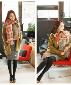 マフラー | チェック リバーシブル フリンジ付きストール 大判 厚手 肩掛け