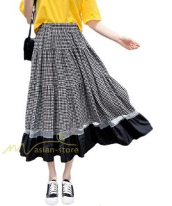 スカート | フレア ロング春物 レディース 春夏 チェック柄 ドッキング リゾート 体型カバー お出かけ 20代30代40代50代 着痩せ 通勤通学 カジュアル