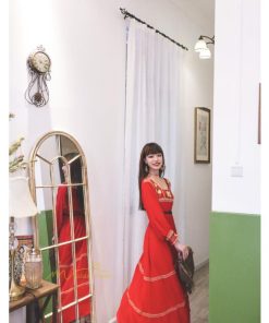 マキシ | ロングワンピース 長袖 レディース 秋物 刺繍 ダンス Aラインワンピース 舞台 パーティーワンピース 50代60代 30代40代 長袖ワンピース ゆったり コスプレ