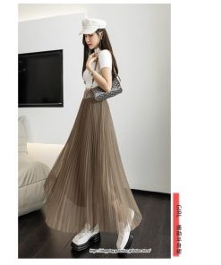 スカート | レディース 春秋 チュール美脚 プリーツロングAライン 体型カバー ボトムス おしゃれ 大人 通勤 お出かけ オシャレ