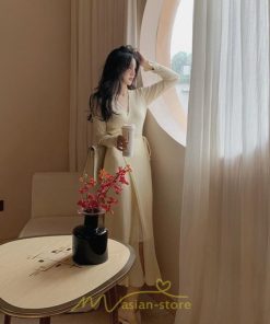 ニットワンピース | ワンピース 春 春服 レディース 長袖 ゆったり 秋 冬 vネック 着痩せ スリット 旅行 女子会 デート 20代30代40代50代 お出かけ