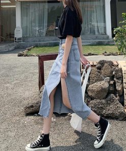 ロングスカート | デニムスカート スリット ハイウエスト
