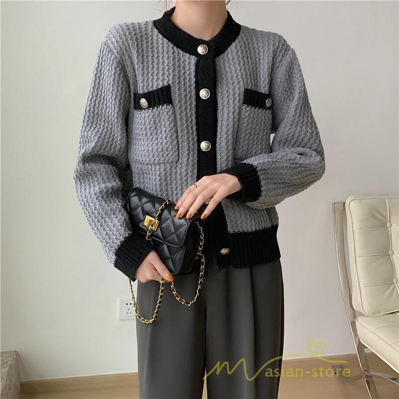 カーディガン | 2022秋冬ニットショート丈 レディース フロントボタン 羽織り ポケット アウター ニット セーター 大人 20代40代 やさしい 通学通勤 長袖