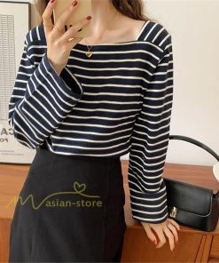 ｔシャツ・カットソー | 長袖 Tシャツ カットソー レディース シャツ 袖 ストライプ 韓国ファッション トップス 通勤通学 カジュアル 着回し 上品 夏物 ゆったり お出かけ 20代30代40代