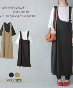 ノースリーブ | ノースリーブワンピース レディース 韓国風 無地 ワンピース ロングワンピース フリーサイズ カーキ ブラック 夏 お出かけ キャミワンピース 40代 30代 20代