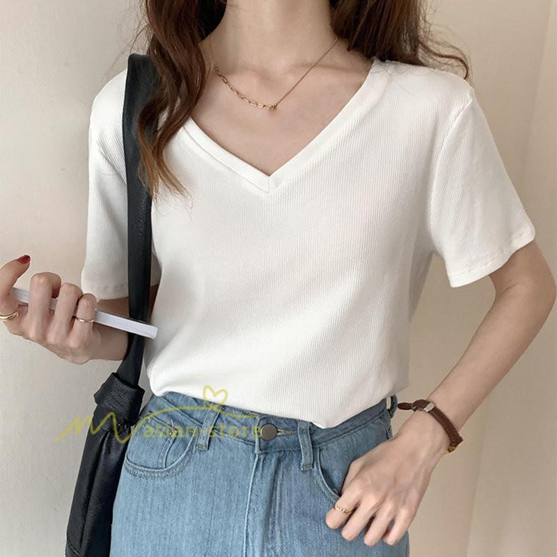 tシャツ・カットソー | Tシャツ レディース 春夏 トップス カットソー 半袖 『ゆるっとシンプルVネックTシャツ』 通勤通学 カジュアル 着痩せ 着回し お出かけ 20代30代40代50代 上品