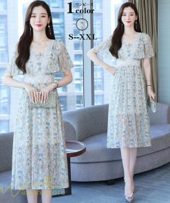 ミディアム | Aラインワンピース レディース 着痩せ ワンピース 花柄 エレガント おしゃれ 大きいサイズ 夏新作 サマーワンピース 上品 40代 20代 カジュアル 30代 日常感