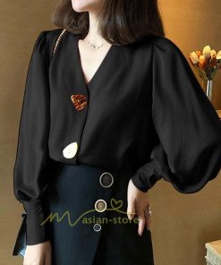 シャツ・ブラウス | シャツブラウス レディース シャツ トップス とろみシャツ 長袖 ブラウス 無地 Vネック オシャレ 着痩せ 通勤 30代 40代 20代 バルーンスリーブ OL フォーマル