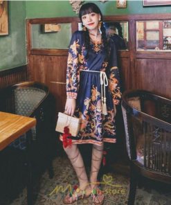 ミニ丈 | ワンピース ひざ丈 膝上 白 青 レトロ風 花柄 かわいい 着映え 着痩せ 長袖 ゆったり 大人っぽ 普段使い 旅行 きれいめ リゾート お出かけ 部屋着  SNS映え