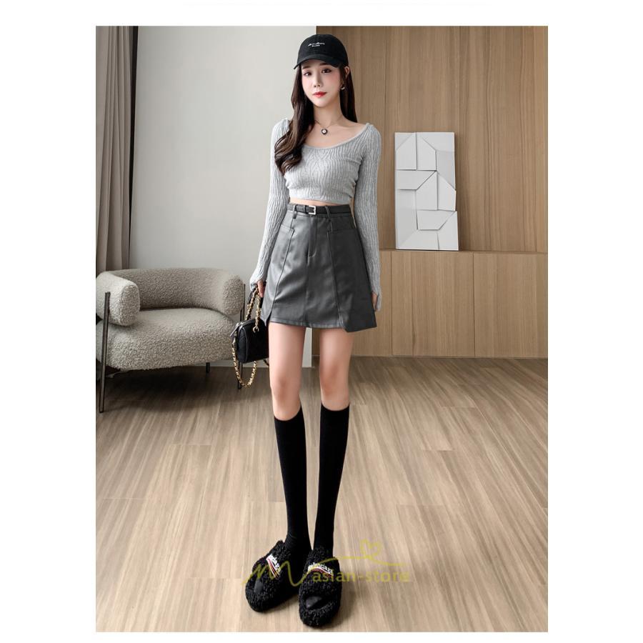 スカート | ミニ秋冬 レザー 無地 レディース 40代 Aライン 30代 20代 50代 着痩せ 通勤 オシャレ カジュアル オフィス OL 着痩せ ベルト付き