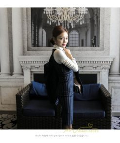 セットアップ | ワンピーススーツ セレモニー スーツ ママ オフィス 通勤用 フォーマル 長袖ジャケット+ノースリーブワンピース レディース 結婚式 ストライプ柄 2点セット