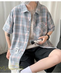 シャツ | ライトアウター 半袖 メンズ 男性着 ポケット おしゃれ 半袖ゆったり ワイド日常感 チェック柄 人気 XXXXL 着回し 上品 大きいサイズ おしゃれ