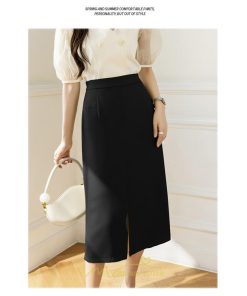 スカート | ボトムス 膝下 スリット ひざ下 Aライン ウエストゴム 楽 大人 きれいめ 20代 30代 40代 サイドチャック 通勤 上品 ビジネス オフィス