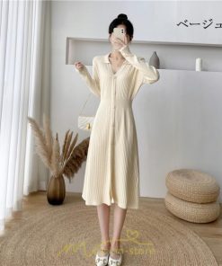 ニットワンピース | レディース ワンピース 冬 長袖 秋冬 ニット 20代 30代 40代 50代 Vネック かわいい おしゃれ 大人可愛い 着痩せ 綺麗