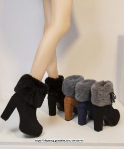 ブーツ | ショートレディース 6cmヒール ファー サイドジッパー 太めヒール 冬 保温 防寒 大きいサイズ 痛くない 冬靴 あったか オシャレ 疲れない