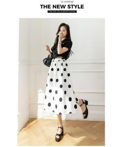 スカート | ロング丈フレアウエストゴム レディース 春夏 体型カバー ドット柄 フェミニン デイリー 通勤通学 着痩せ 着回し カジュアル お出かけ 20代30代40代