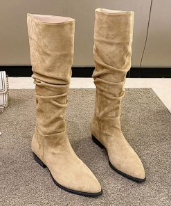 ニーハイブーツ | スエード調 ジョッキーブーツ ローヒール