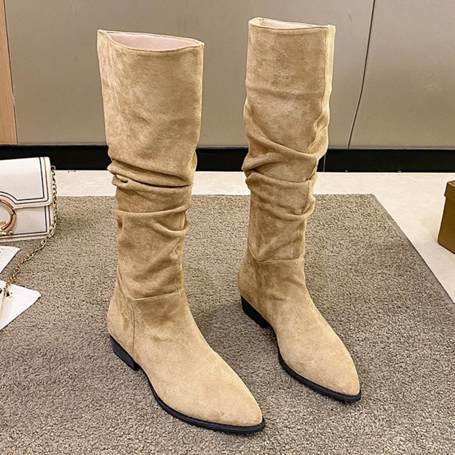 ニーハイブーツ | スエード調 ジョッキーブーツ ローヒール