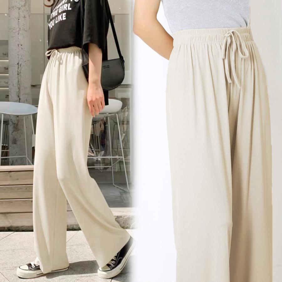 ワイドパンツ | ハイウエスト レディース ストレートパンツ 接触冷感 ロングパンツ ハイウエストサマーパンツ リラックスパンツ