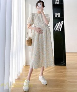 ワンピース | マタニティレディース Aライン 妊婦服 体型カバー 着痩せ マタニティウェア 小花柄 柔らか きれいめ お出かけ マタニティ 夏服 ひざ下丈