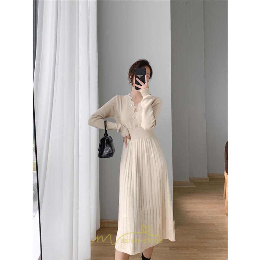 ニットワンピース | ワンピース 春 春服 レディース 長袖 ゆったり 秋 冬 ロング丈 可愛い 2022秋冬 暖か 通勤 おしゃれ デート 20代30代40代50代 女子会 同窓会