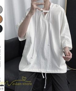 Tシャツ | トップス メンズ カットソー パーカー フード付き カジュアル 無地 7分丈 ゆったり 大きいサイズ 20代 30代 夏新作 ルームウェア 体型カバー シンプル