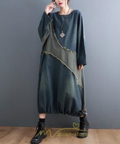 デニムワンピース | デニム ワンピース 春 秋 長袖 レディース カジュアル ひざ下 ミモレ丈 ゆったり 体型カバー ワンピ おしゃれ ワンピース 可愛い 大きいサイズ