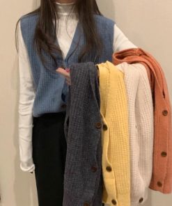 ニット・セーター | ジレ 開襟セーター ニットトップス おしゃれ Vネック 秋冬 ノースリーブ ニットベスト 袖なし 重ね着 レディース