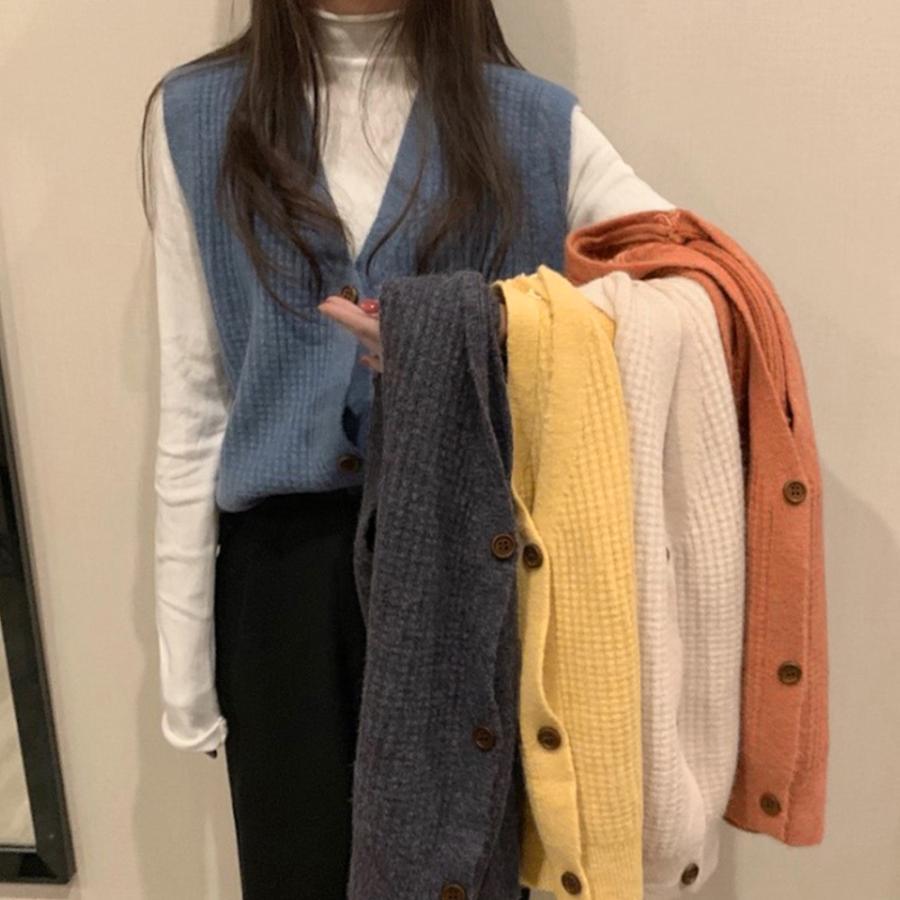 ニット・セーター | ジレ 開襟セーター ニットトップス おしゃれ Vネック 秋冬 ノースリーブ ニットベスト 袖なし 重ね着 レディース