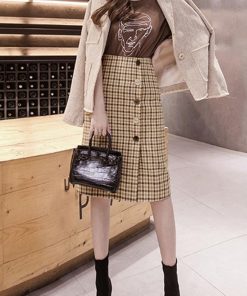 ひざ丈スカート | ハイウエスト ペンシルスカート 膝丈 チェック柄 スカート 秋冬 ミディアム丈 レディース タイトスカート