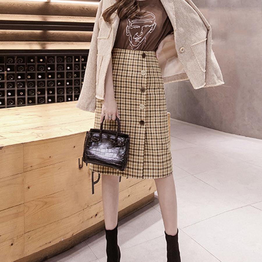 ひざ丈スカート | ハイウエスト ペンシルスカート 膝丈 チェック柄 スカート 秋冬 ミディアム丈 レディース タイトスカート