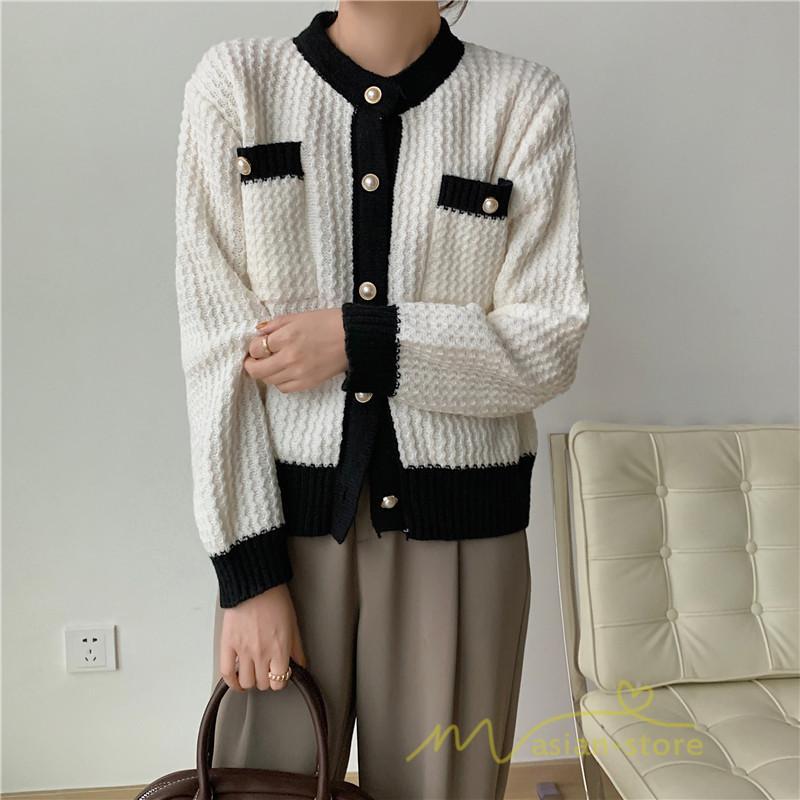カーディガン | 2022秋冬ニットショート丈 レディース フロントボタン 羽織り ポケット アウター ニット セーター 大人 20代40代 やさしい 通学通勤 長袖