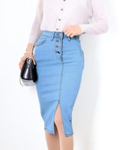 クロップドパンツ | 着やせ スカート デニムスカート ひざ下 タイトスカート レディース デニム フロントボタン 細見え スリット