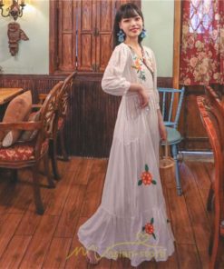 マキシ | ワンピース レディース 長袖 きれいめ ロング丈 マキシ丈 大人 リラックス 花柄 Aライン 着痩せ ハイウエスト リゾート 旅行 Vネック 体型カバー フェミニン