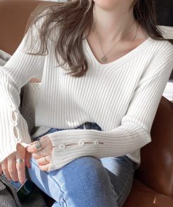 ニット・セーター | リブニットトップス レディースニットソー