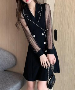 ドレス | ワンピース 黒 チュール袖ミニワンピース