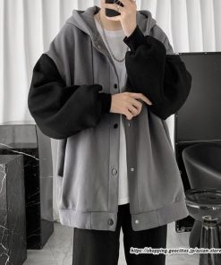 パーカー ジャケット コート | パーカー メンズ カーディガン 長袖 アウター トップス ジャケット 羽織り ボタン ドッキング ポケット フード付き パーカ ボリューム袖 ゆったり 秋物 秋冬