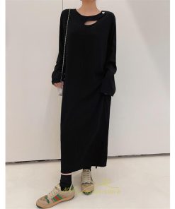 マキシ | 秋ワンピース 黒ワンピース ロングワンピース 秋物 レディース ワンピース 長袖ワンピース 30代40代 裾スリット 着痩せ 秋服 大人 通学通勤 無地 大きいサイズ