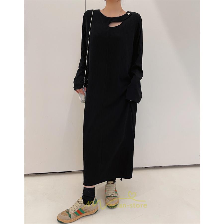 マキシ | 秋ワンピース 黒ワンピース ロングワンピース 秋物 レディース ワンピース 長袖ワンピース 30代40代 裾スリット 着痩せ 秋服 大人 通学通勤 無地 大きいサイズ