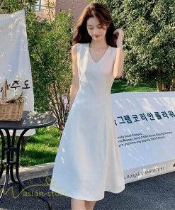 ミディアム | ワンピース レディース ノースリーブ 着痩せ 春 夏 新作 無地 きれいめ サマーワンピース 20代 30代 40代 Vネック エレガント 韓国風 上品 通学 通勤 大人