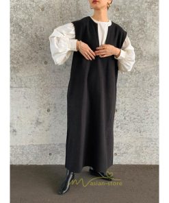 マキシ | ワンピース ジャンパースカート ジャンスカ 深Vネック ロングワンピース Vネック スリット入りロングワンピース ノースリーブ オフィス 大人 30代40代