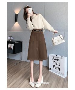 スカート | ミモレ丈 ひざ丈 レディース スリット リゾート 体型カバー 着痩せ Aライン 上品 2022新作 オシャレ キレイめ 韓国風 ポケット 秋冬