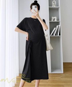 ワンピース | マタニティ妊婦服 レディース 無地 シンプル ゆったり 半袖 ゆるロングTシャツ クルーネック 薄手 マタニティウェア 夏 新作 お出かけ