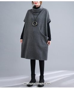 マキシ | ニットワンピース レディース チュニック デザイン タートルハイネック ニット 暖か 斜めスリット 着痩せ キレイめ 上品 おしゃれ フェミニン 通勤