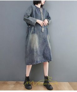 デニムワンピース | ワンピース デニム レディース 40代 ロング チュニック 長袖 ゆったり 大きいサイズ 20代30代50代 ロング丈 体型カバー 膝丈