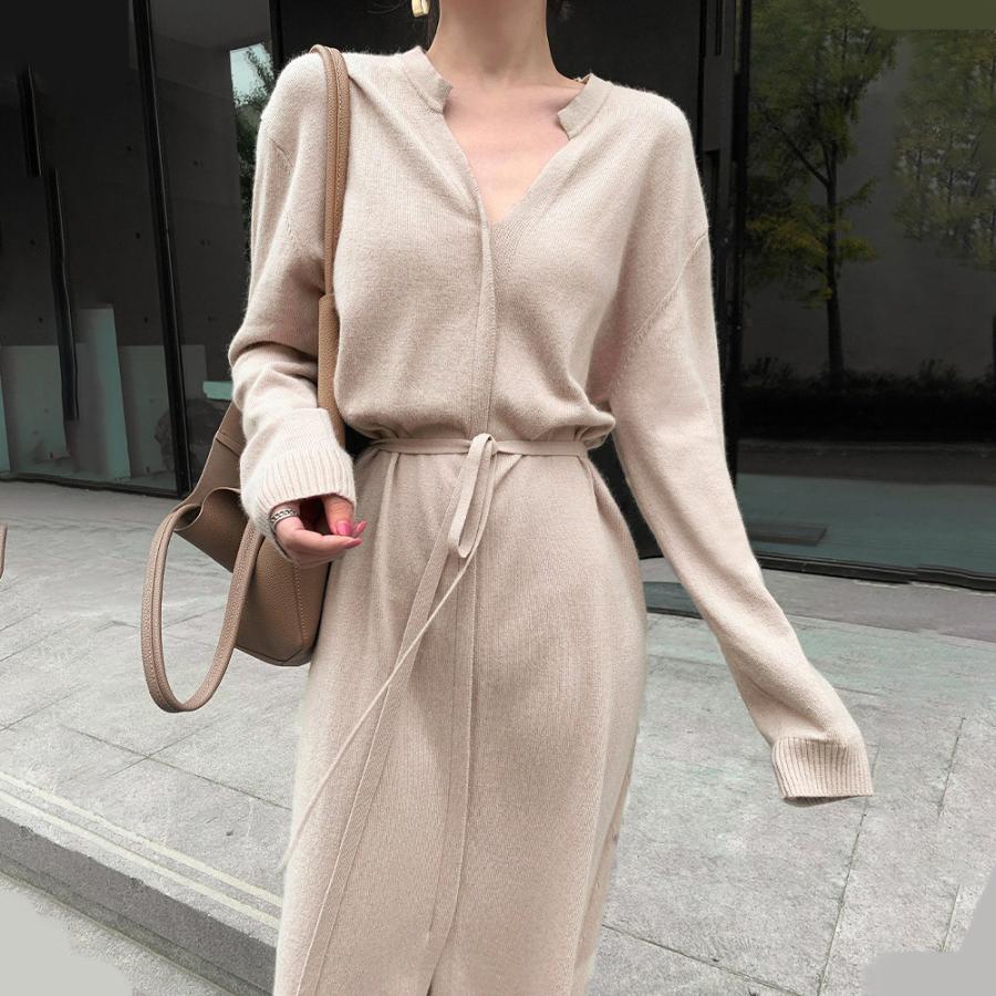 ワンピース | キーネック 大人 おしゃれ ロングワンピ 秋冬 シンプル 上品 ニットレディース セーター暖かい